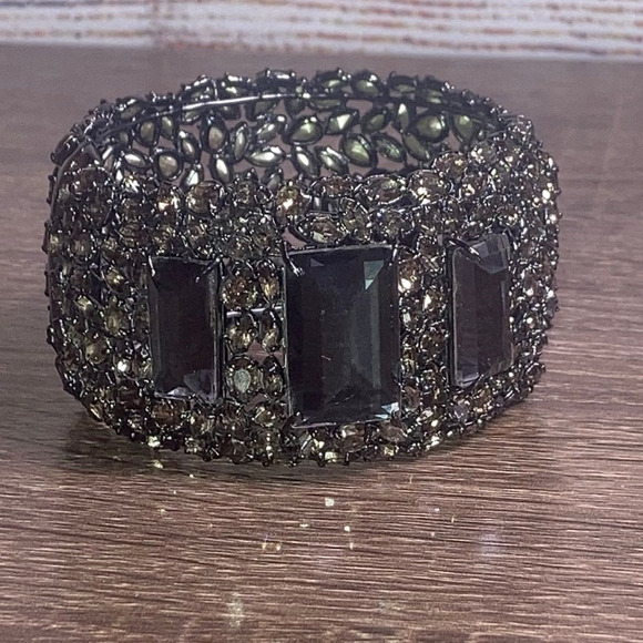 Alexis Bittar Bangle Cuff Bracelet with High Quality Crystals  Gun Metal Shade - Picture 1 of 14